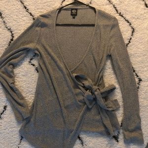 Grey Long Sleeve Wrap Top